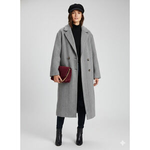 Lands' End Insulated Double Breasted Wool Cashmere Long Coat Herringbone Sz-18